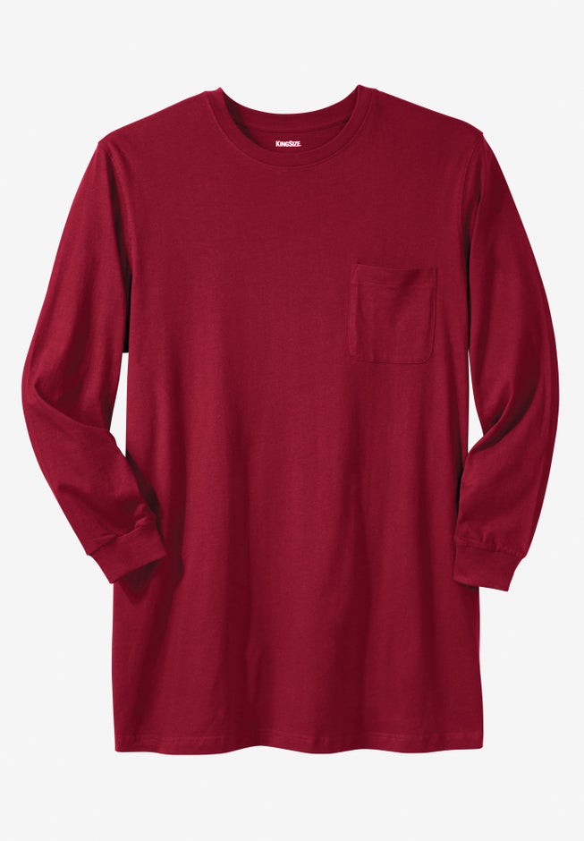 Shrink-Less Lightweight Longer-Length Long-Sleeve Crewneck Pocket Tee image number 0