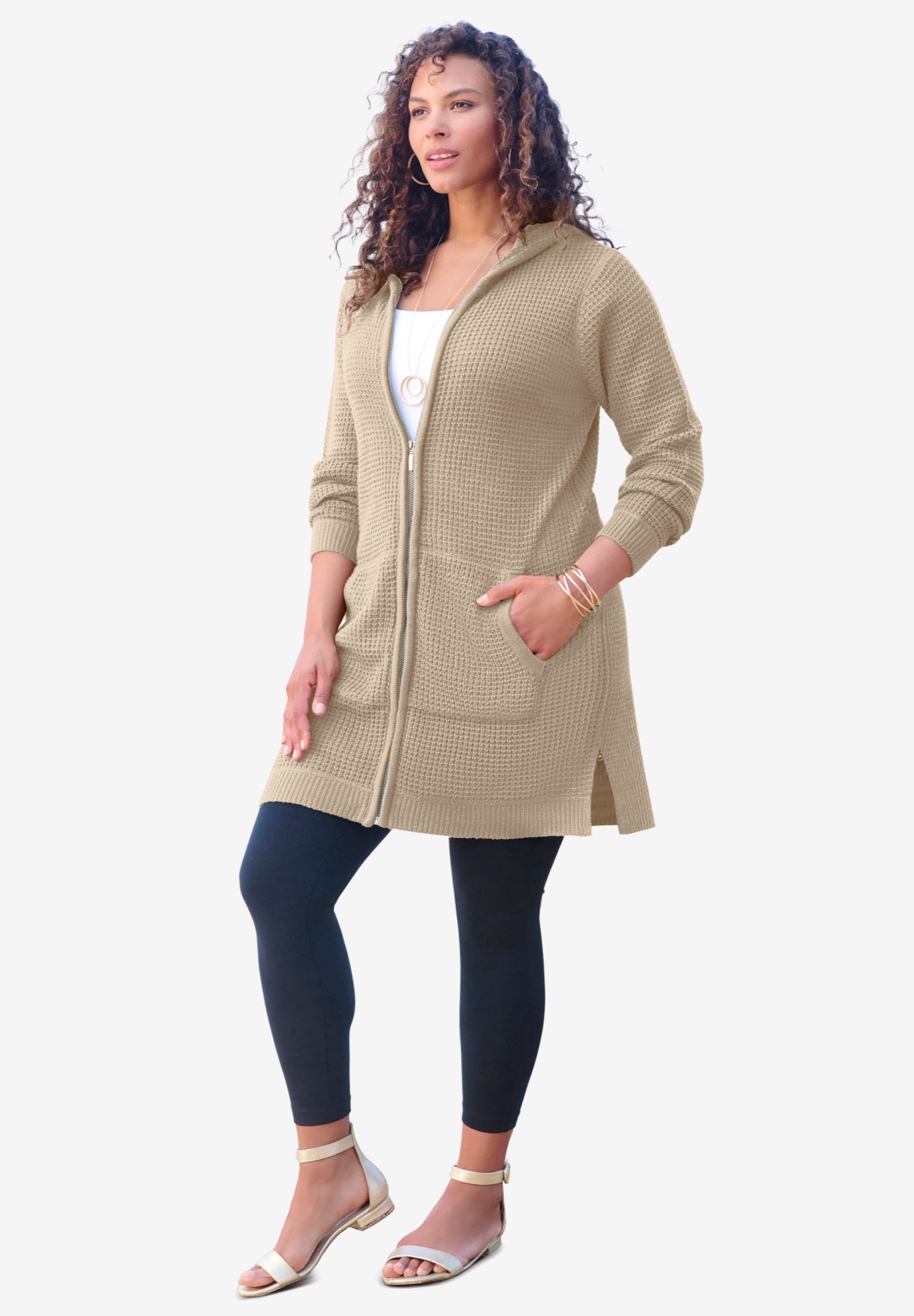 Waffle Mega Length Zip Hoodie image number 1