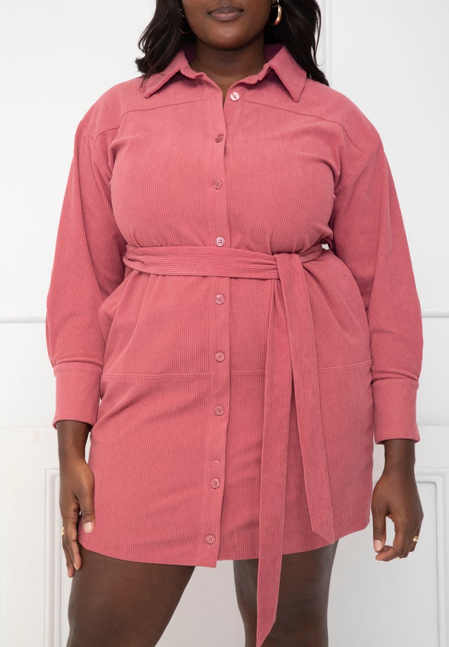 ELOQUII Elements Corduroy Shirt Dress image number 1