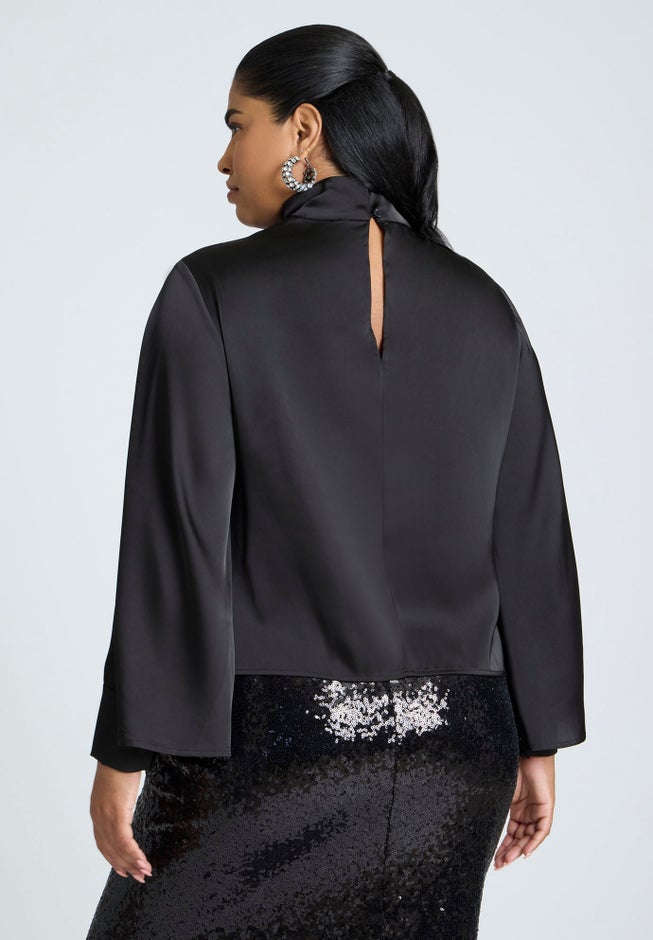 Cuffed Kimono Sleeve Mockneck Blouse image number null