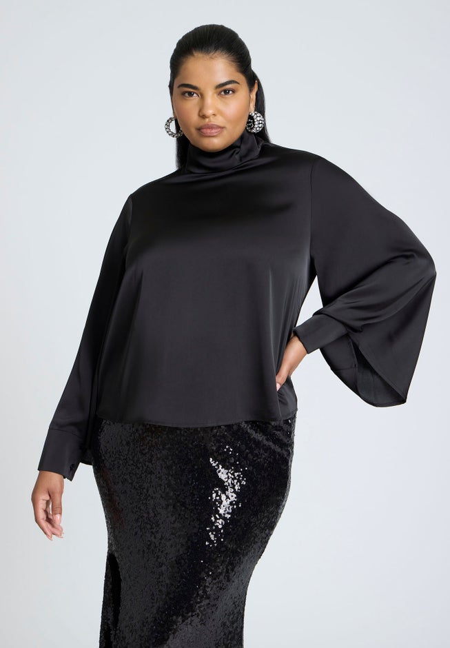 Cuffed Kimono Sleeve Mockneck Blouse image number null