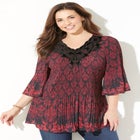 Velvet Trim Pleated Blouse image number null