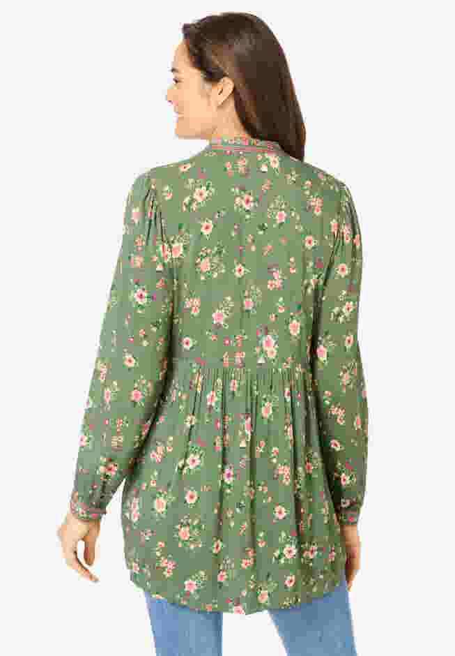 Button-Front Mixed Print Tunic image number 1