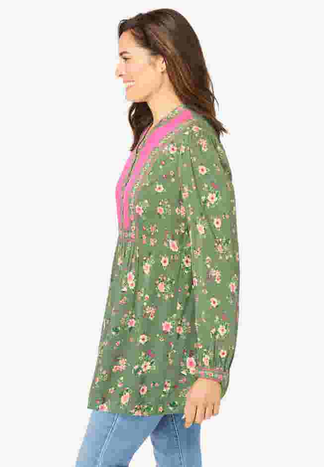 Button-Front Mixed Print Tunic image number 2