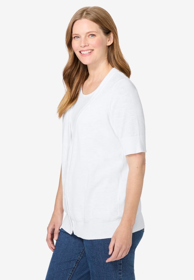 Lightweight Short Sleeve V-Neck Cardigan Sweater image number 2