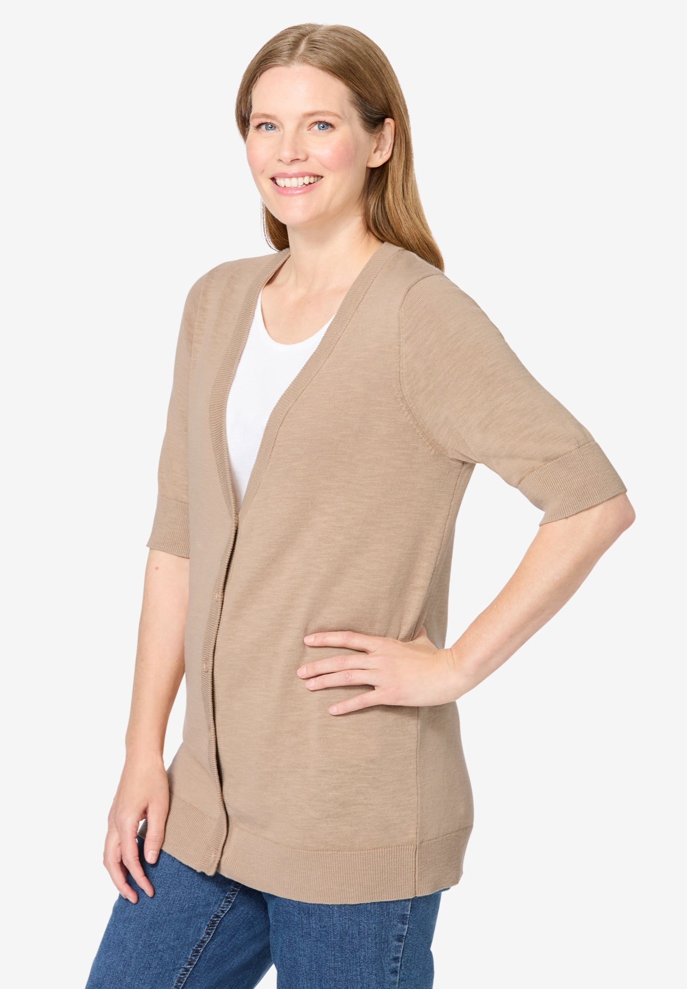 Lightweight Short Sleeve V-Neck Cardigan image number 3