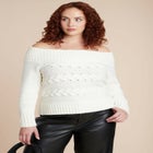 Off The Shoulder Cableknit Sweater image number null