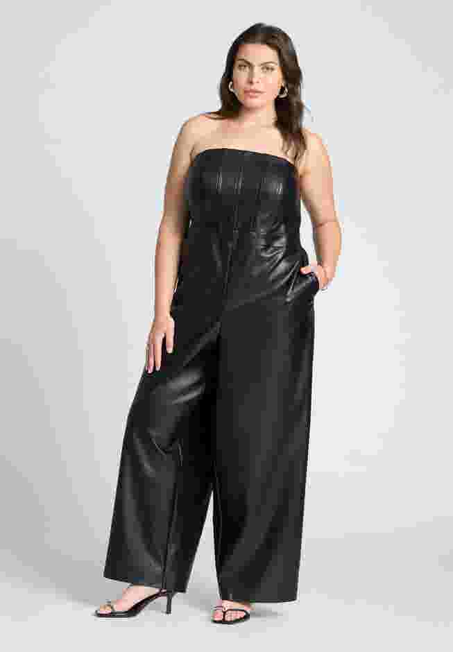 Strapless Faux Leather Jumpsuit image number 0