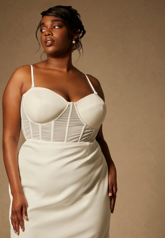 Bridal by ELOQUII Sheer Bodice Structured Dress image number 2