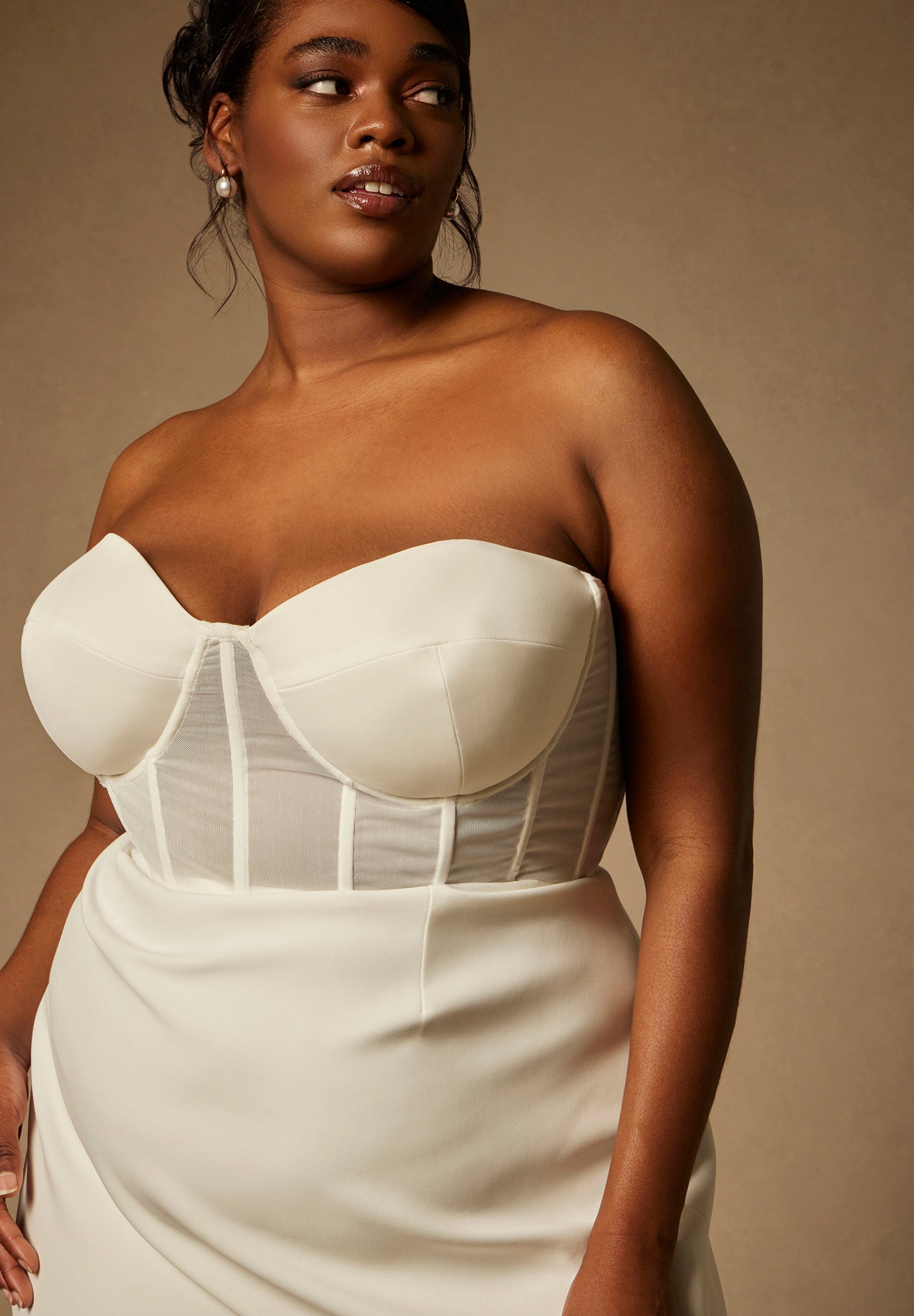Bridal by ELOQUII Sheer Bodice Structured Dress image number 3