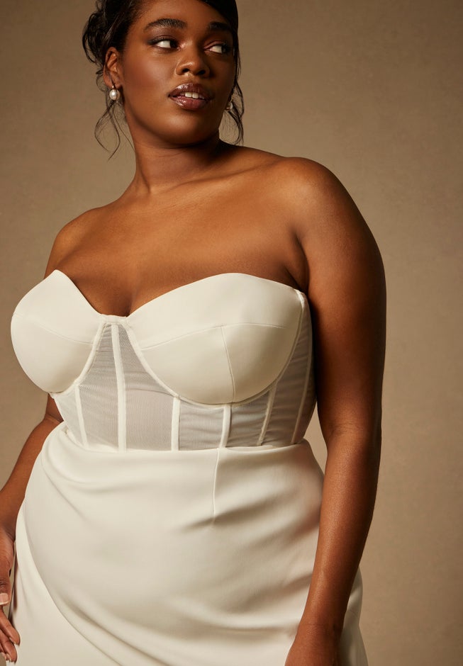 Bridal by ELOQUII Sheer Bodice Structured Dress image number 3