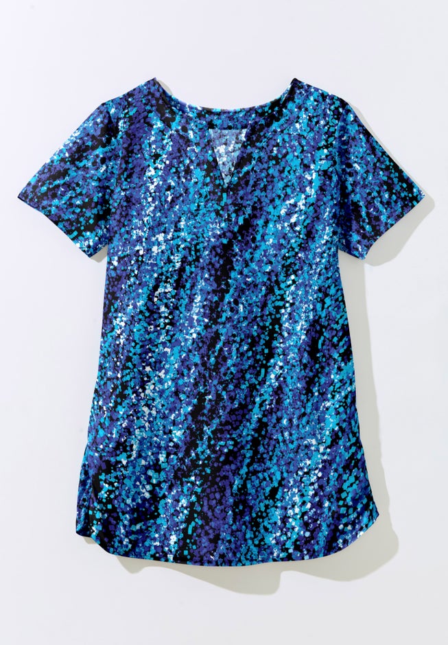 Split-Neck Short-Sleeve Swim Tee with Built-In Bra image number 3