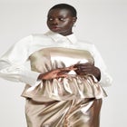 Strapless Faux Leather Peplum Top image number null