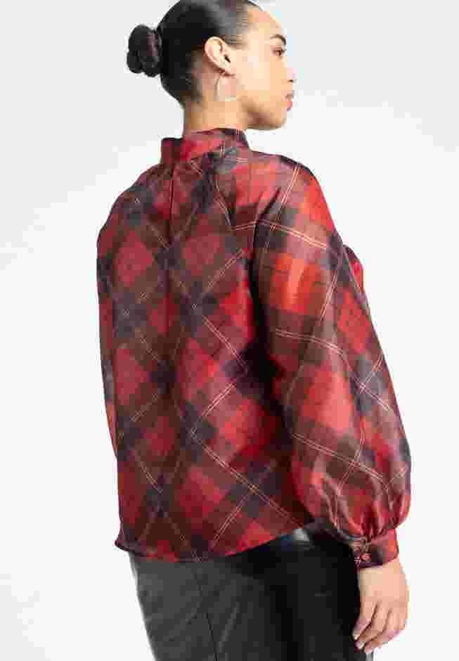 Raglan Sleeve Plaid Mock Neck Blouse image number 2