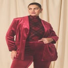 Raglan Sleeve Plaid Mock Neck Blouse image number null