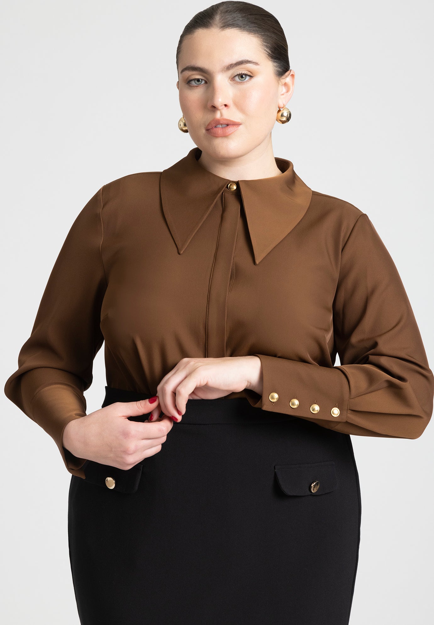 Pointed Collar Button Up Shirt image number 1