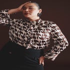 Ruffle Neckline Button Front Top image number null