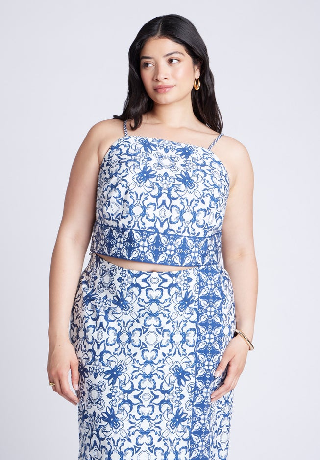 Printed Cropped Tank Top image number 1