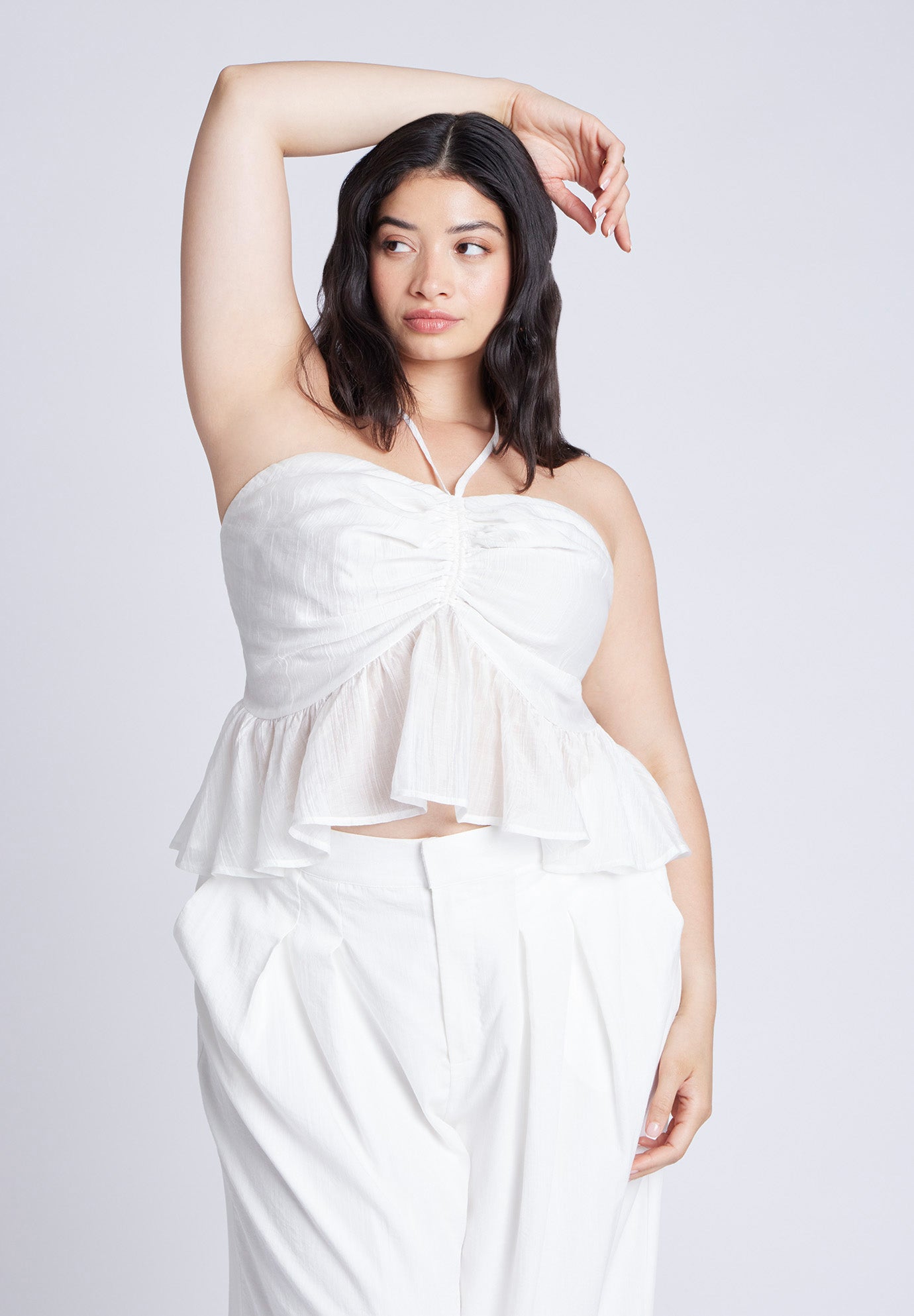 Shirred Halter Peplum Top image number 2