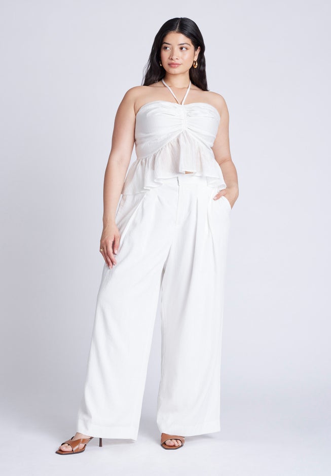 Shirred Halter Peplum Top image number 3