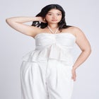 Shirred Halter Peplum Top image number null