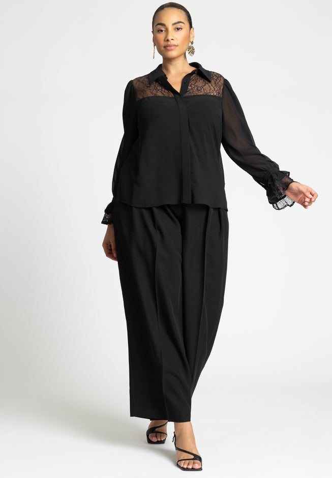 Lace Yoke Top With Ruffles image number null