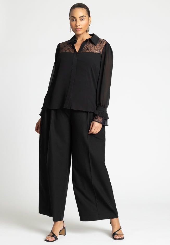Lace Yoke Top With Ruffles image number null
