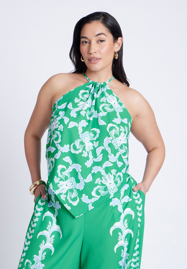 Printed Scarf Halter Top image number 1