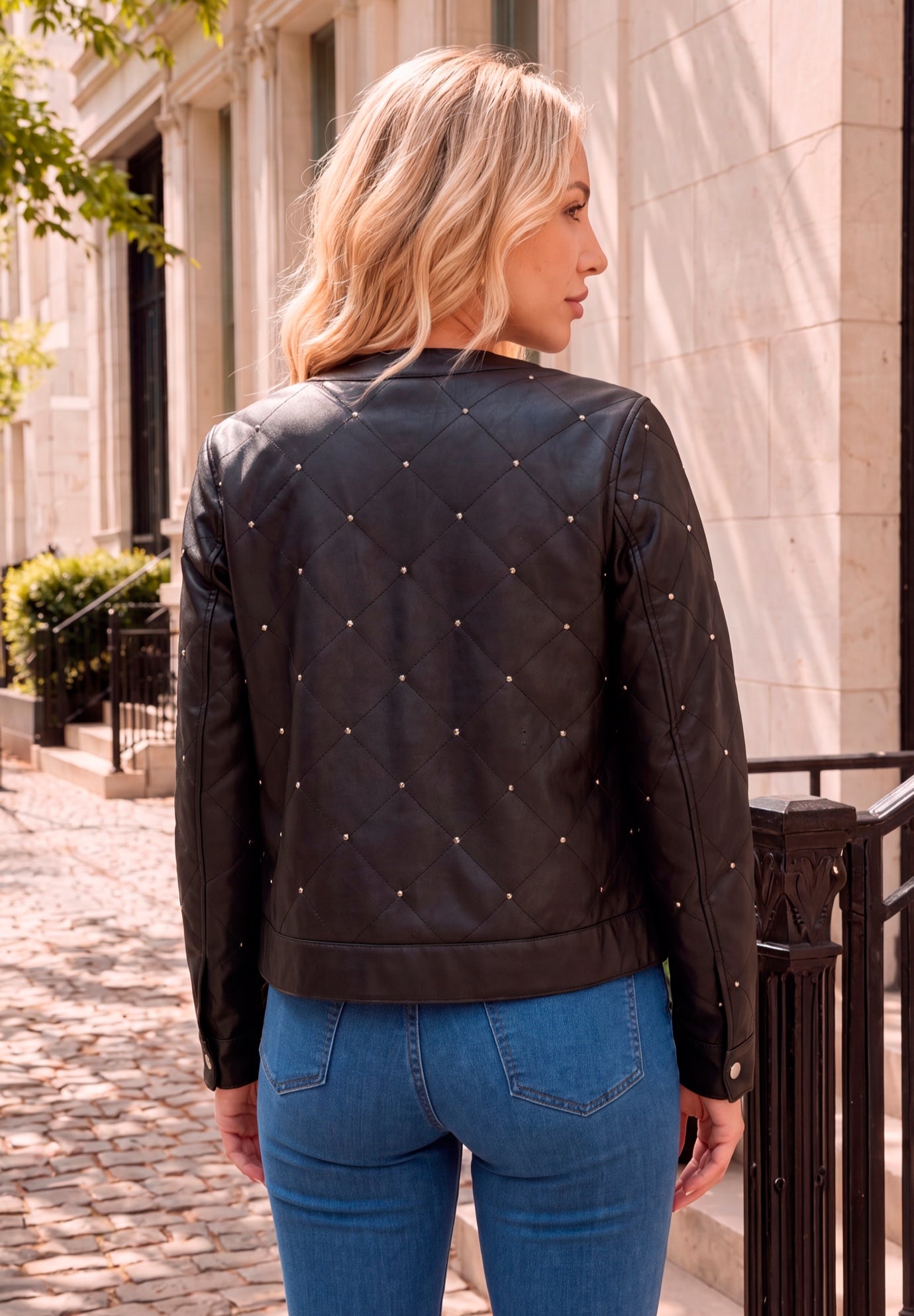Plus Size Studded Faux Leather Bomber image number 2