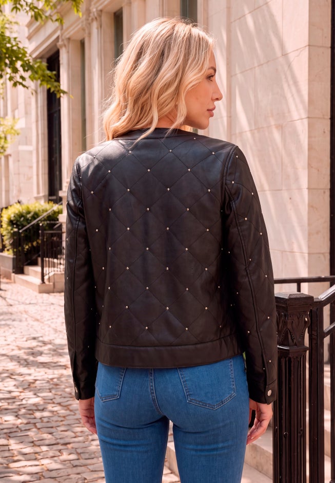 Plus Size Studded Faux Leather Bomber image number 2