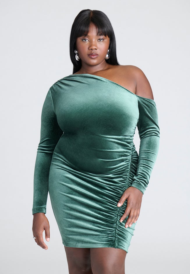 Shirred Velvet Mini Dress image number 2