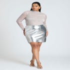 Metallic Faux Leather Skirt image number null