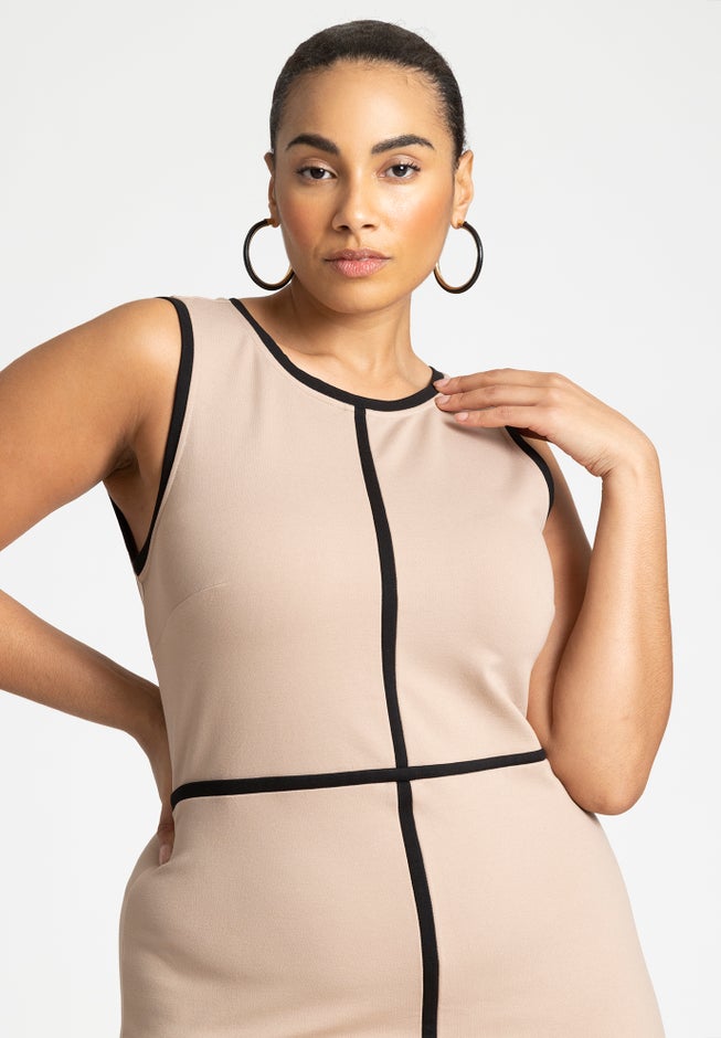 Sleeveless Piped Workwear Dress image number null