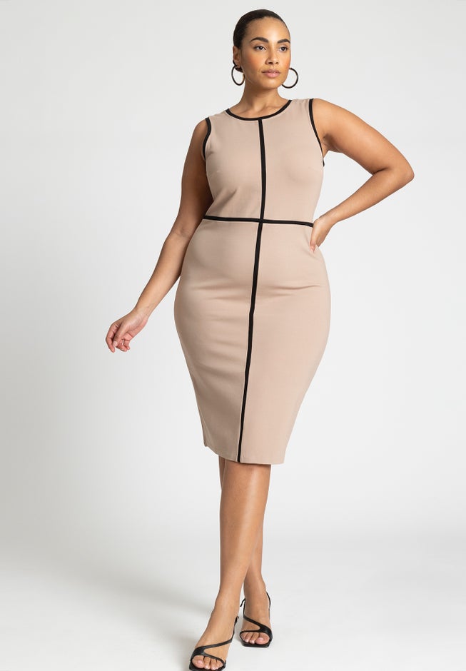 Sleeveless Piped Workwear Dress image number null