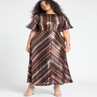 Striped Sequin Dress With Puff Sleeve image number null