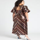 Striped Sequin Dress With Puff Sleeve image number null
