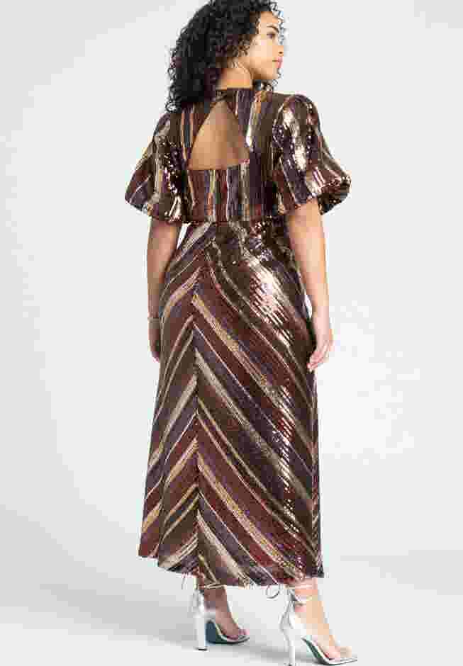 Striped Sequin Dress With Puff Sleeve image number 2