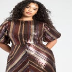 Striped Sequin Dress With Puff Sleeve image number null