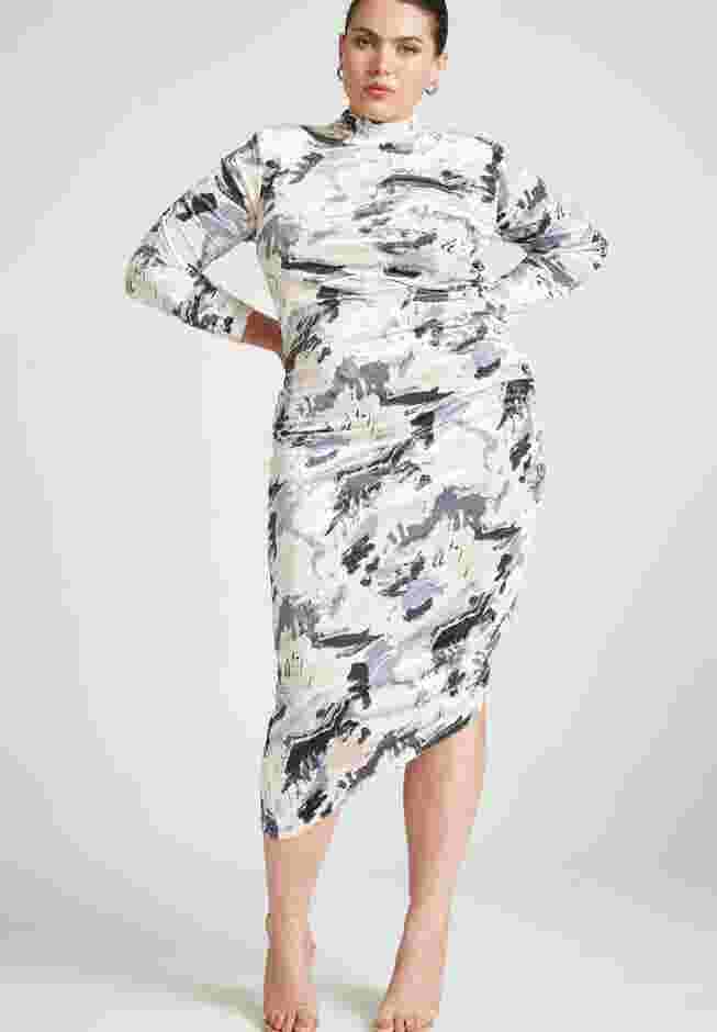 Printed Velvet Mock Neck Dress image number 1