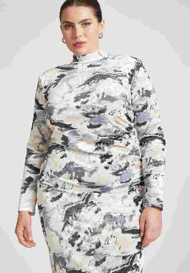 Printed Velvet Mock Neck Dress image number 2