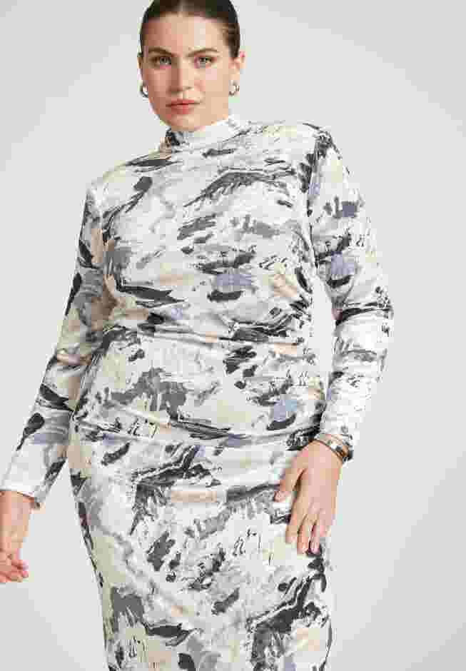 Printed Velvet Mock Neck Dress image number 3