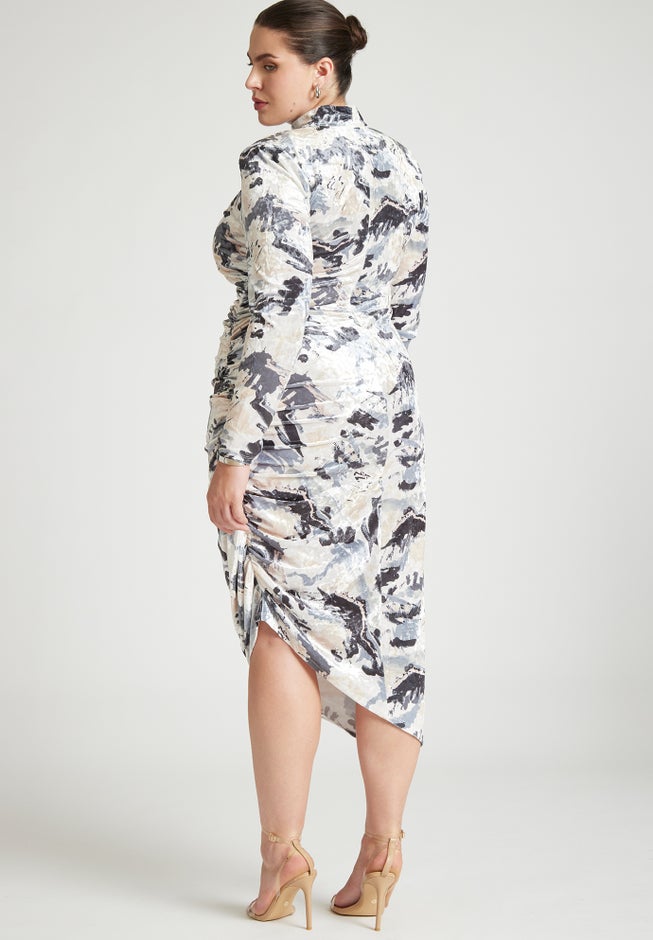 Printed Velvet Mock Neck Dress image number null