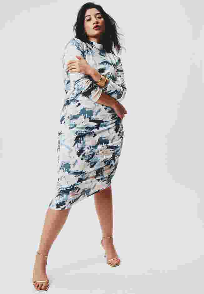 Printed Velvet Mock Neck Dress image number 0
