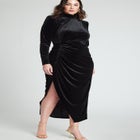 Mock Neck Velvet Dress With Slit image number null