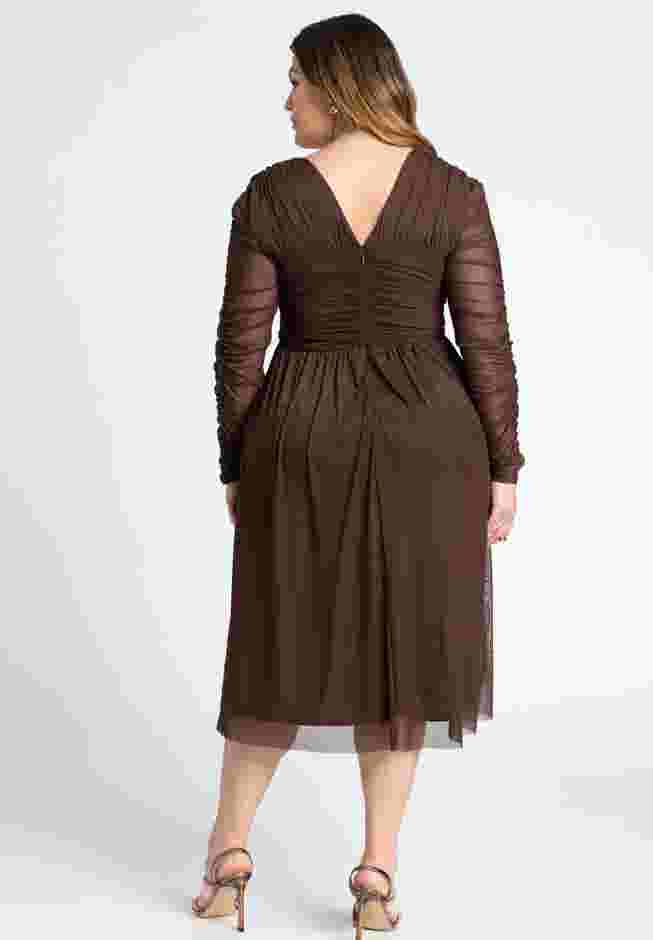 Shirred Mesh Midi Dress image number 1