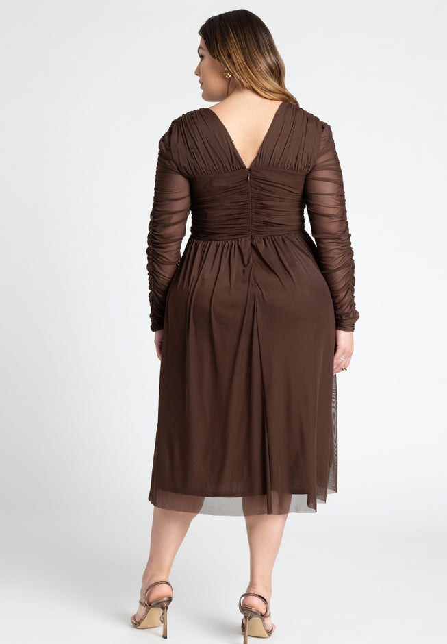 Shirred Mesh Midi Dress image number null