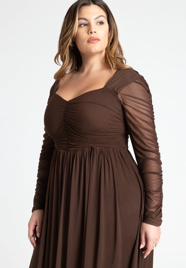 Shirred Mesh Midi Dress image number null