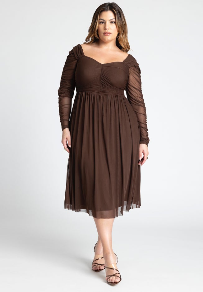 Shirred Mesh Midi Dress image number null