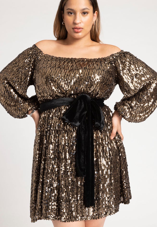 Sequin Mini Dress With Bow image number null
