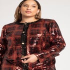 Plaid Sequin Crop Jacket image number null